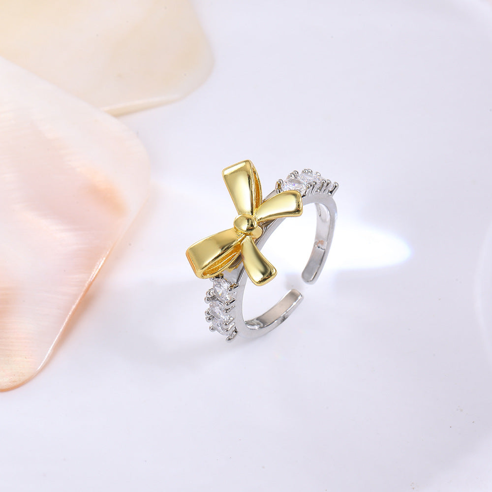 Wholesale Copper-plated heart bow five-pointed star cross butterfly two-tone ring