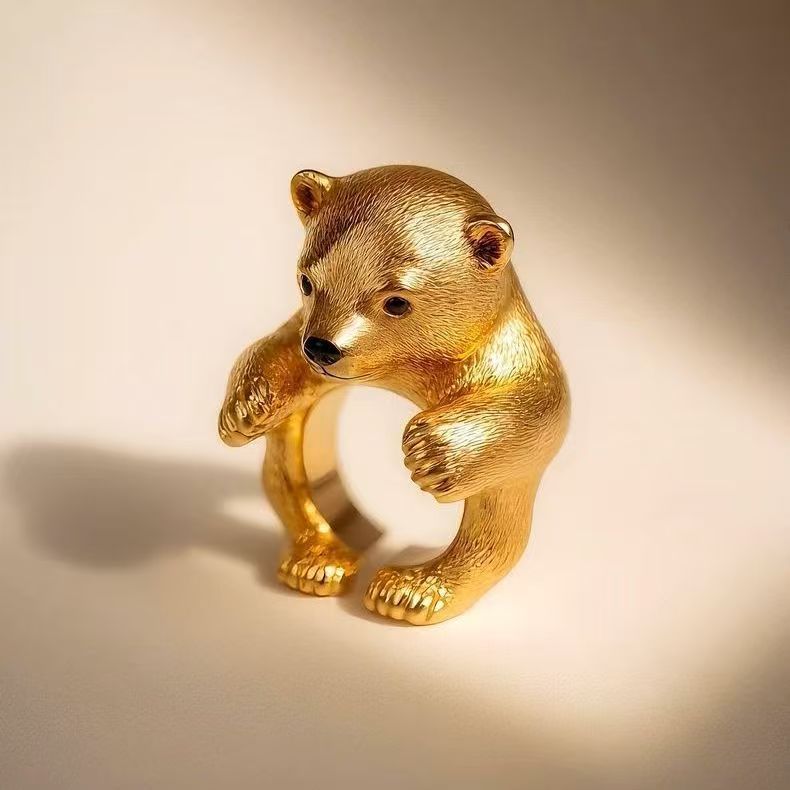 Wholesale Cute Bear Hug Ring Adjustable Zinc Alloy Fashion Accessory Everyday Gift