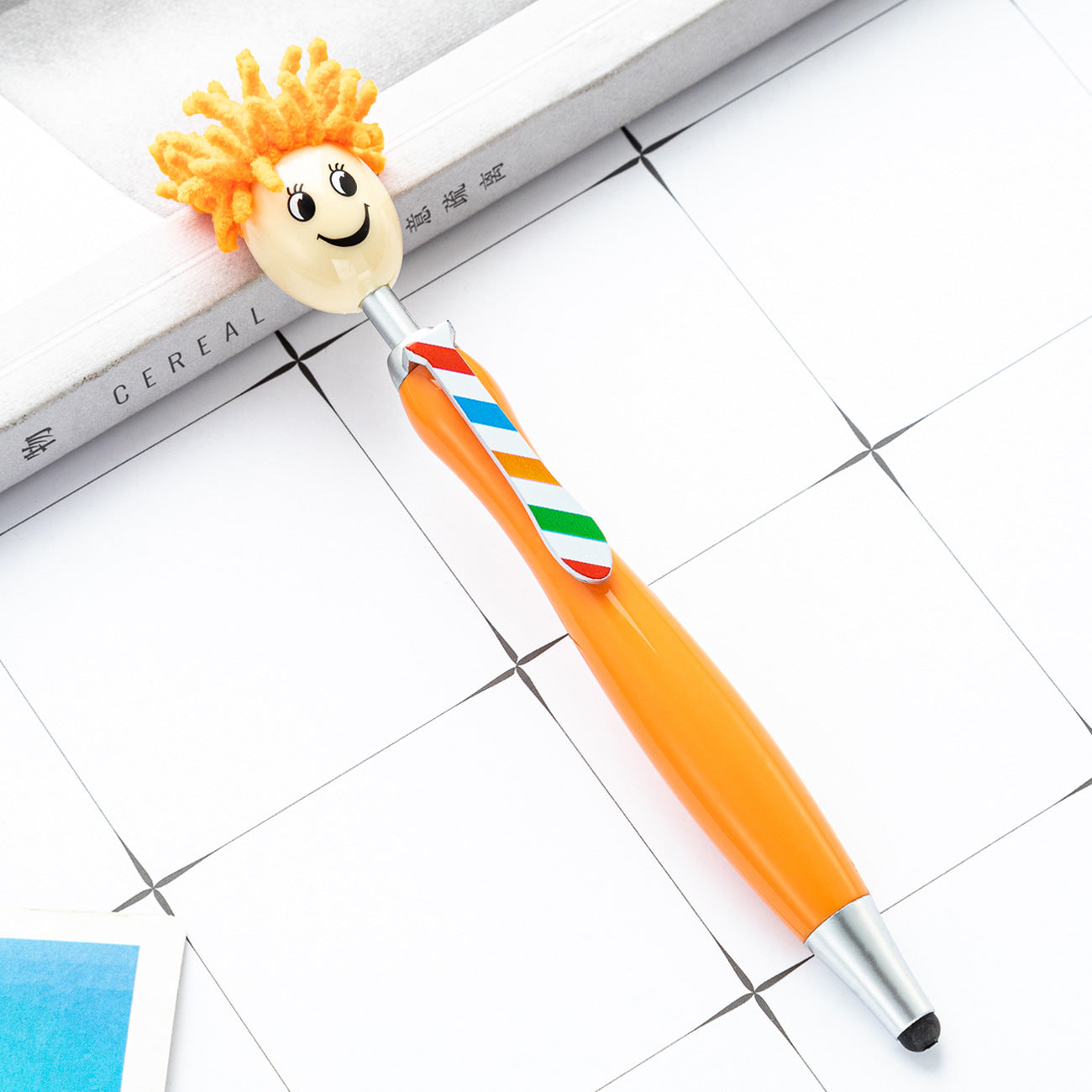 Wholesale Cute Plush Doll Head Pen Cartoon Smiling Face Touch Screen Pen Gift Plastic Pen ACC-PN-HuaH009