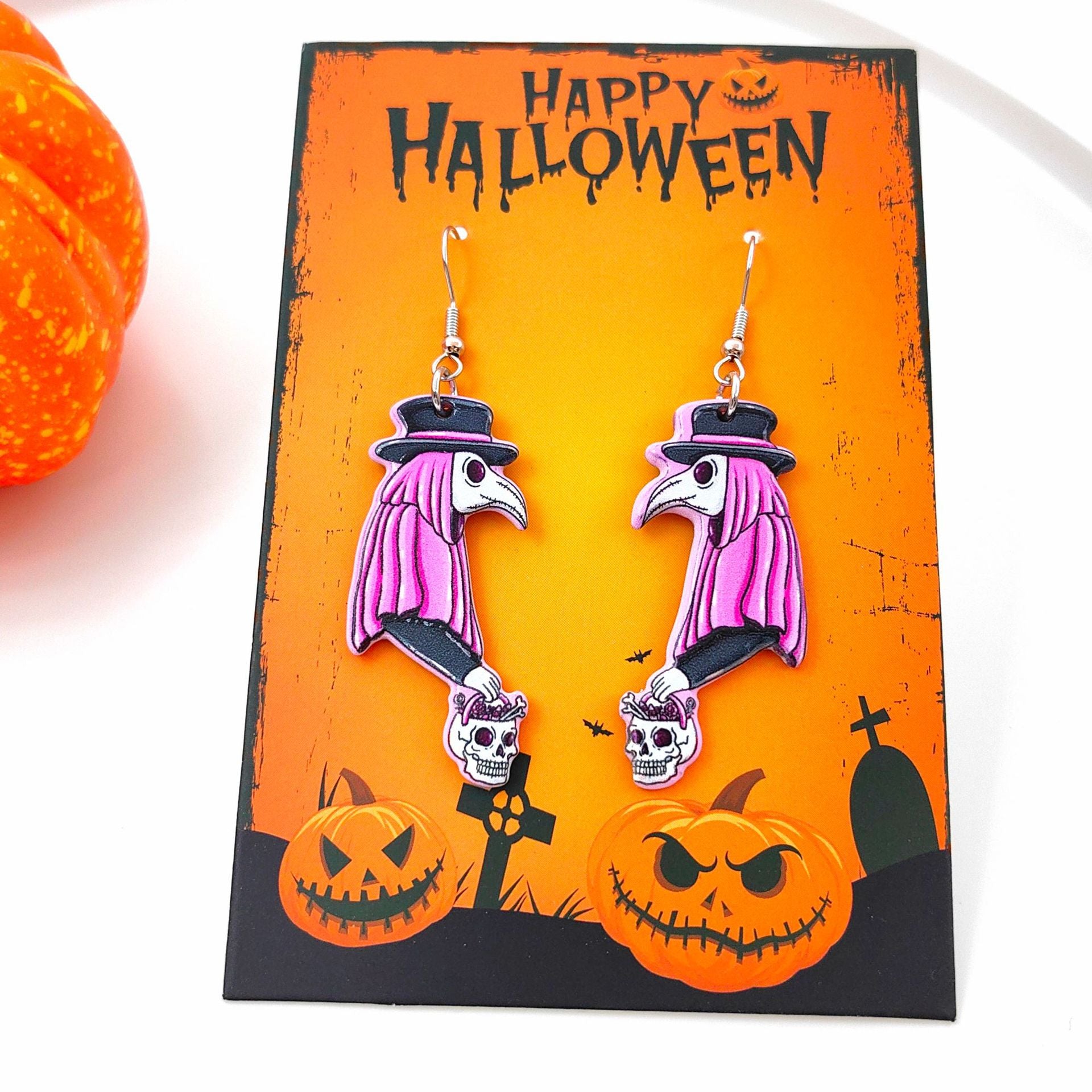 Wholesale Halloween Ghost Witch Skull Pendant Acrylic Earrings ACC-ES-XiZhao019