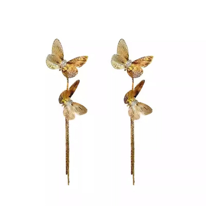 Wholesale S925 silver needle butterfly tassel earrings