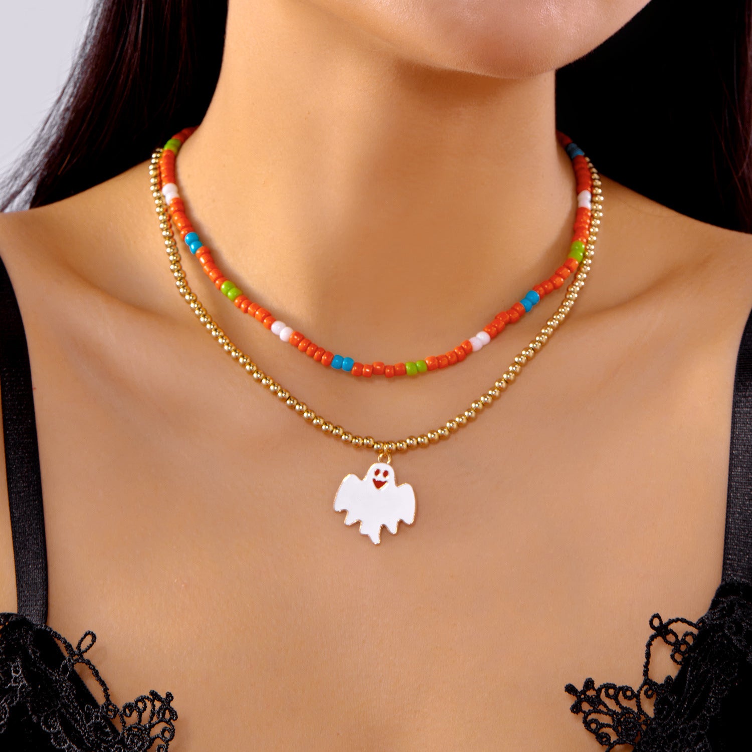 Großhandel Halloween Blood Drop Halskette Geister lustiger Schädel Spinnen Anhänger Schlangeblatt Kette