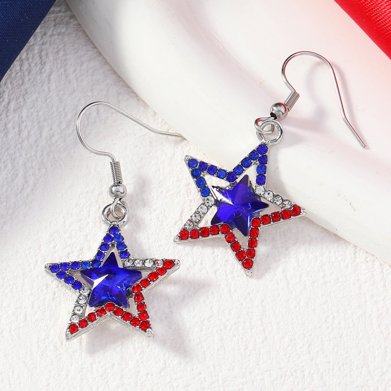 Wholesale American Independence Day Alloy Diamond Five-Pointed Star Earrings ACC-ES-MT006