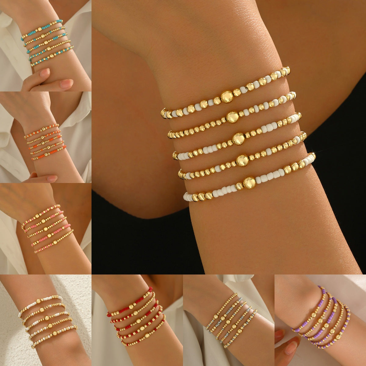 Wholesale Bohemian Beaded Bracelet Set Colorful Cross Design Women S Jewelry Accessory Gift