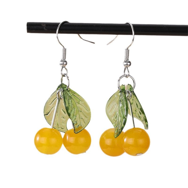 Wholesale Cherry Fruit Pendant Green Leaf Earrings ACC-ES-NZ001