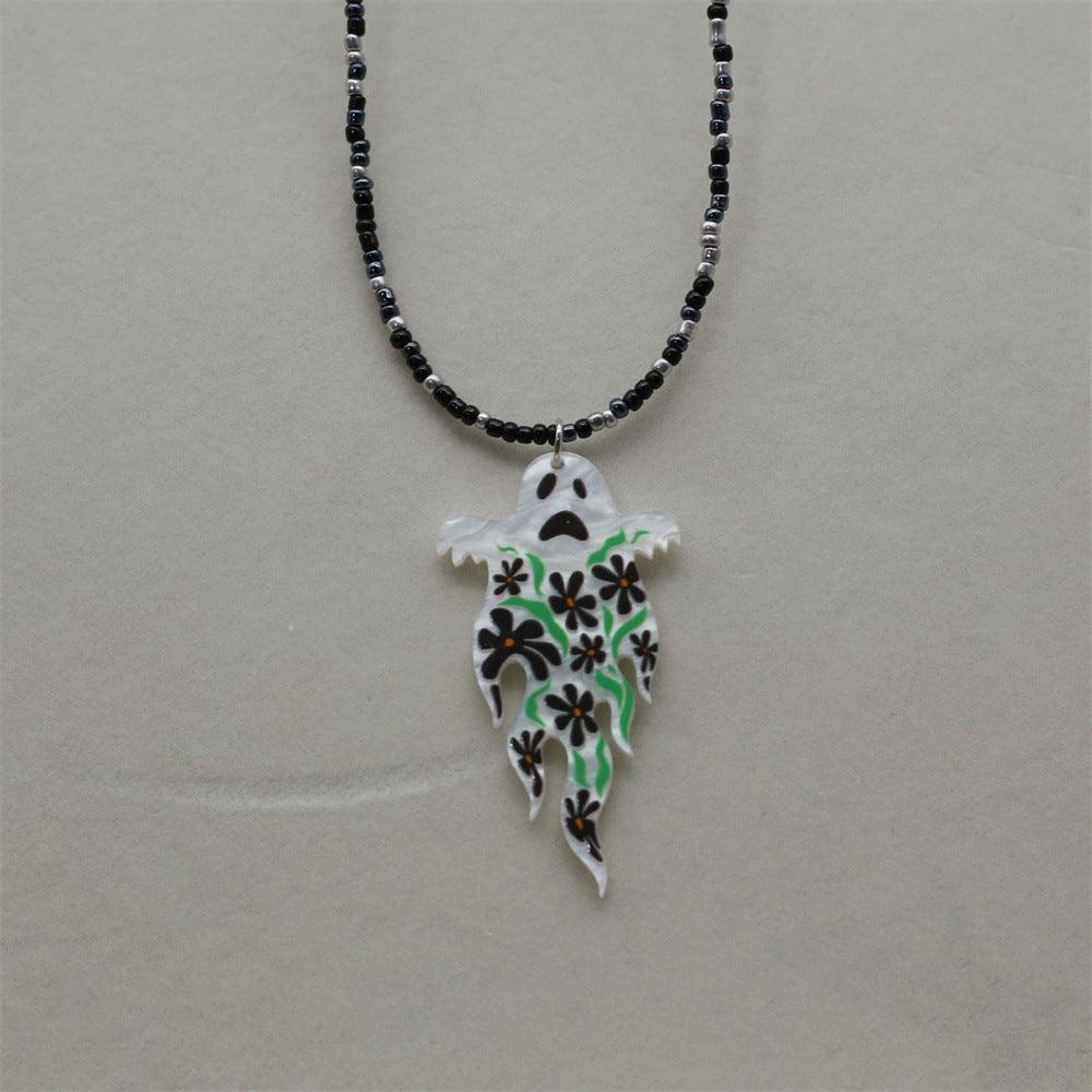 Wholesale  Halloween Funny Ghost Cartoon Cute Pumpkin Pendant  Rice Bead Necklace