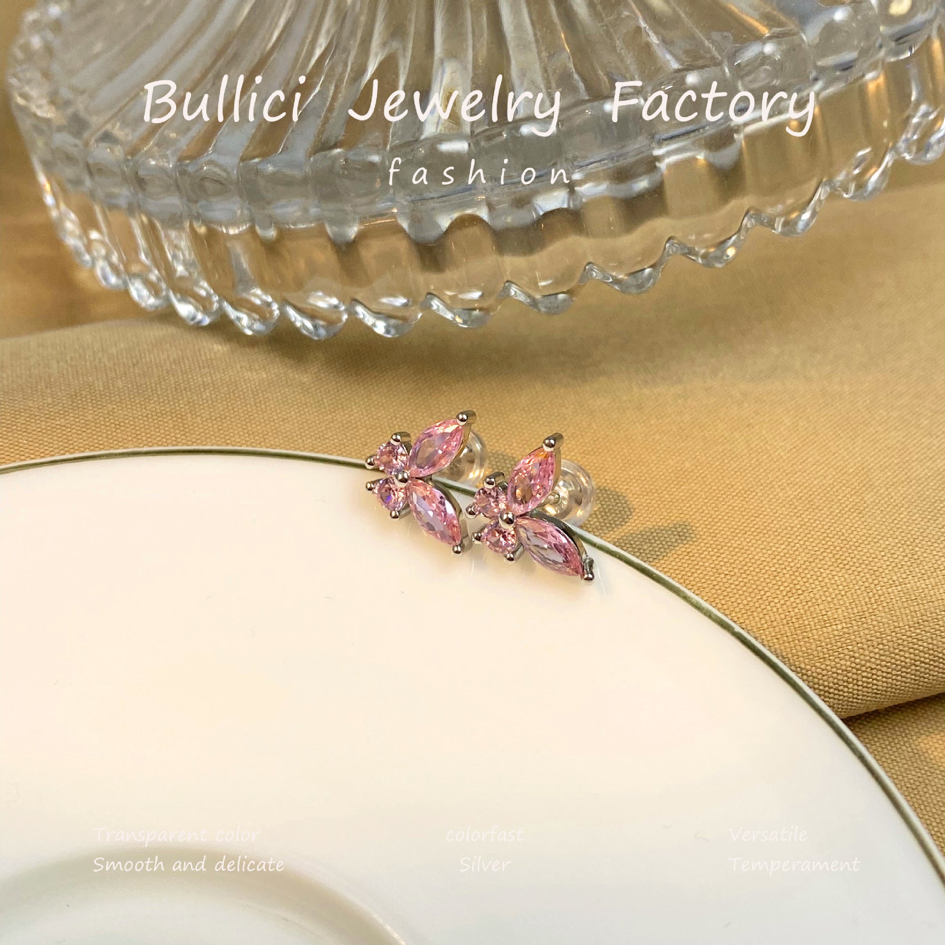 Wholesale  S925 Sterling Silver Earrings Pink Diamond Butterfly Style Earrings