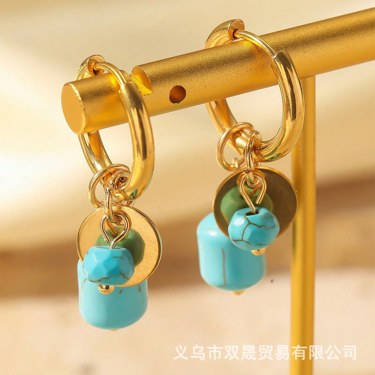 Wholesale Electroplated Gold Stainless Steel Bohemian Turquoise Earrings Boutique Resale