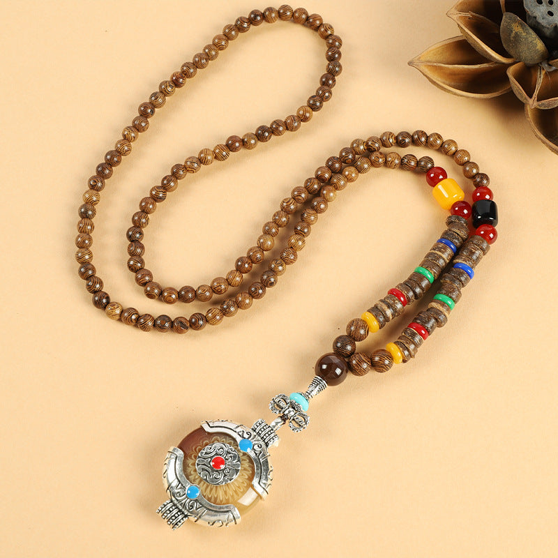 Wholesale Retro Ethnic Style Sweater Chain Long High-end Wooden Pendant Vintage Long Necklace ACC-NE-Luox003