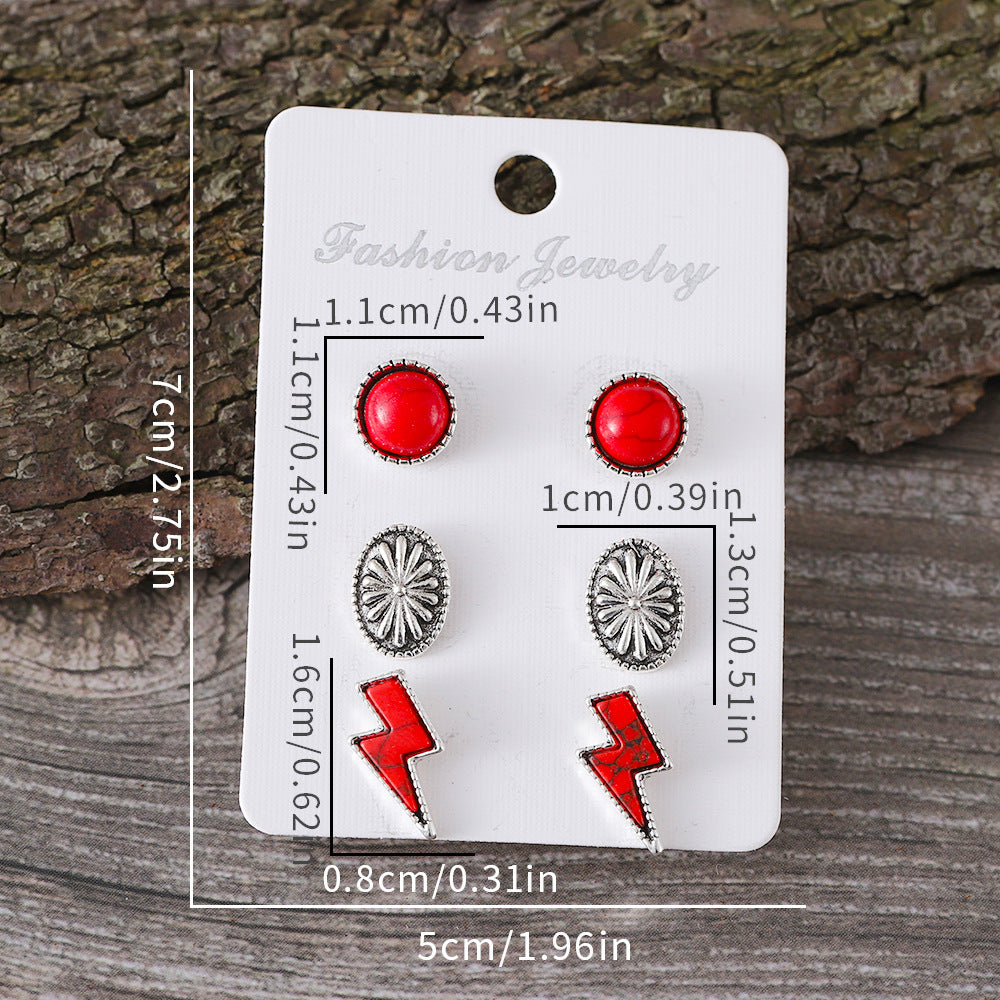 Wholesale Western wind lightning turquoise inlaid pumpkin flower stud earrings