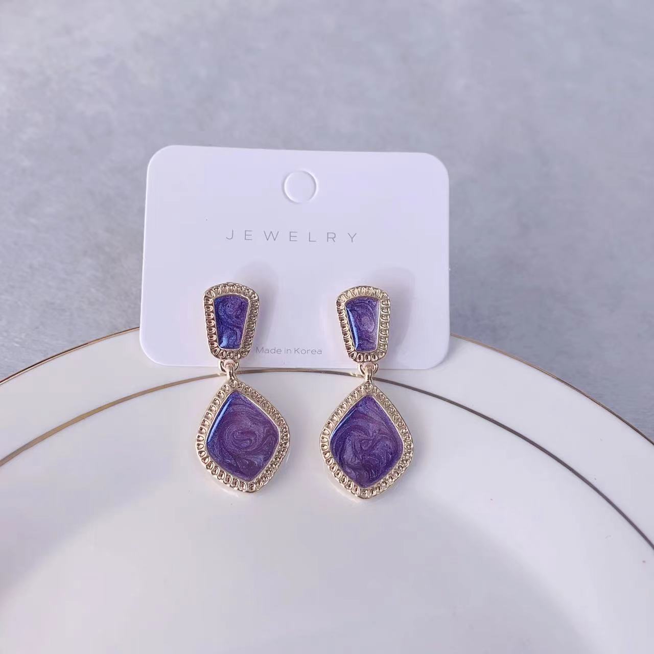 Wholesale French Retro Purple Dripping Glaze Love Earrings Alloy Fashion Accessory for Women