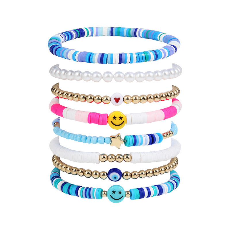 Wholesale  Multi-layer Thread Clay Love Heart  Face Bracelet Set