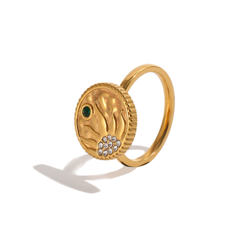 Wholesale Retro French Style Sun Ring Gold Plated Stainless Steel for Women Everyday Wear Jewelry