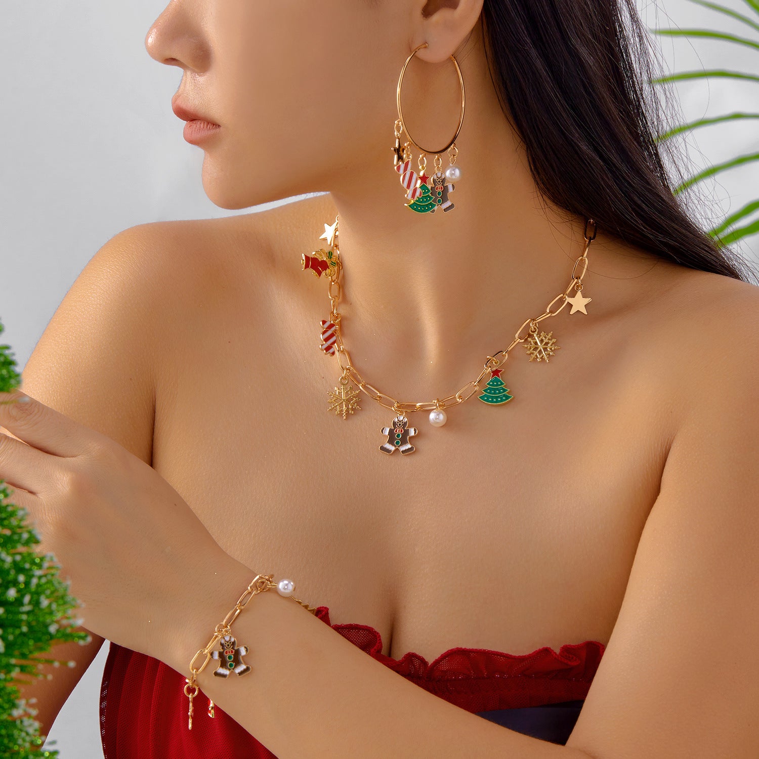 Wholesale Christmas Gingerbread Man Snowflake Multi-Accessory Candy Earrings Bracelet Necklace Set