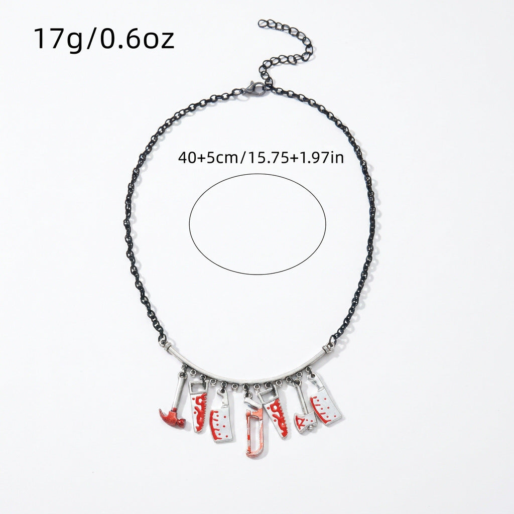 Wholesale  Novelty Pendant Necklace Alloy Saw Knife Blood Drop Design Fashion Accessory