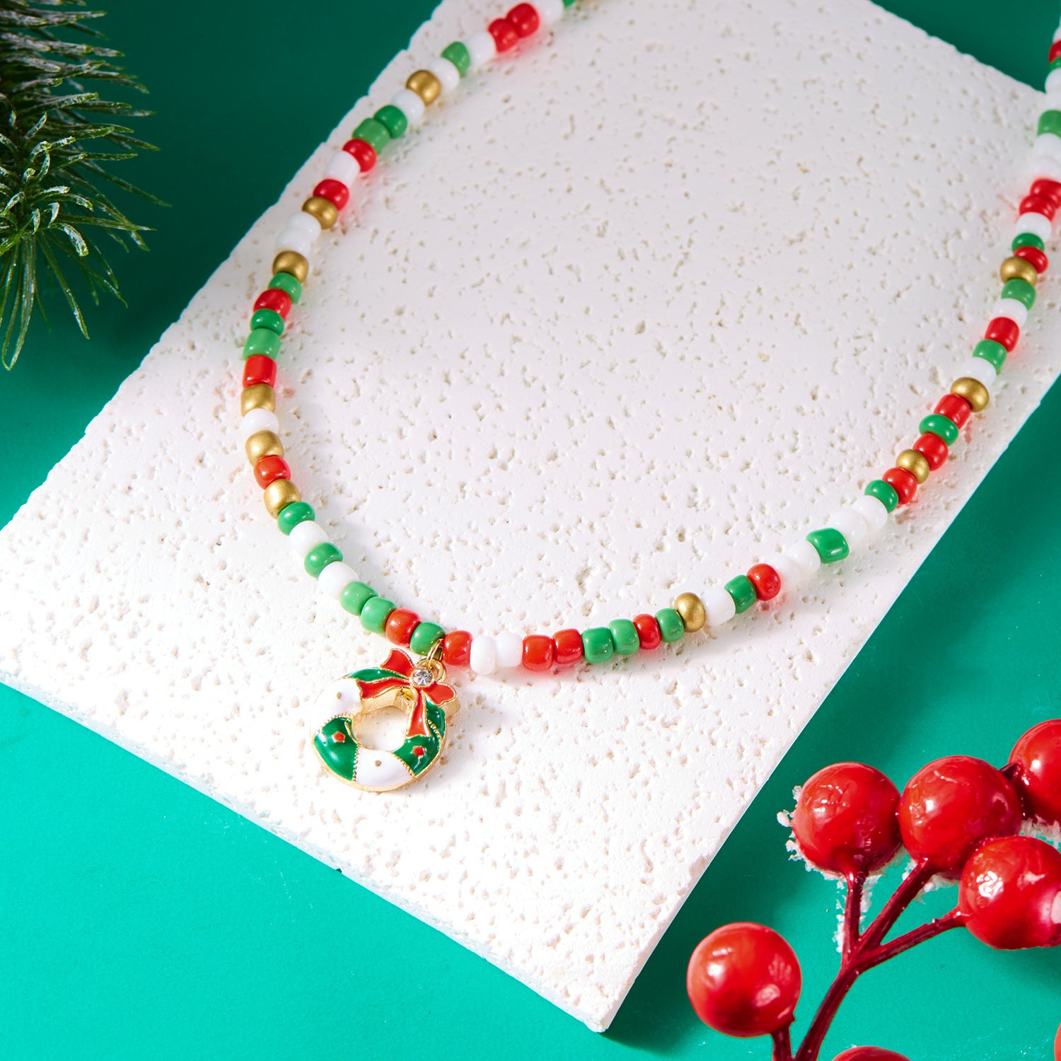 Wholesale Rice Bead Christmas Tree Cane Necklace