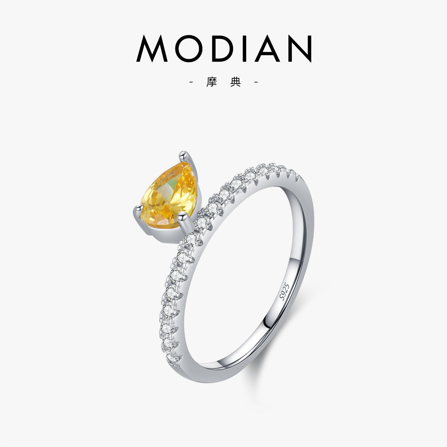 Wholesale s925 silver shiny ring stacking yellow diamond rings