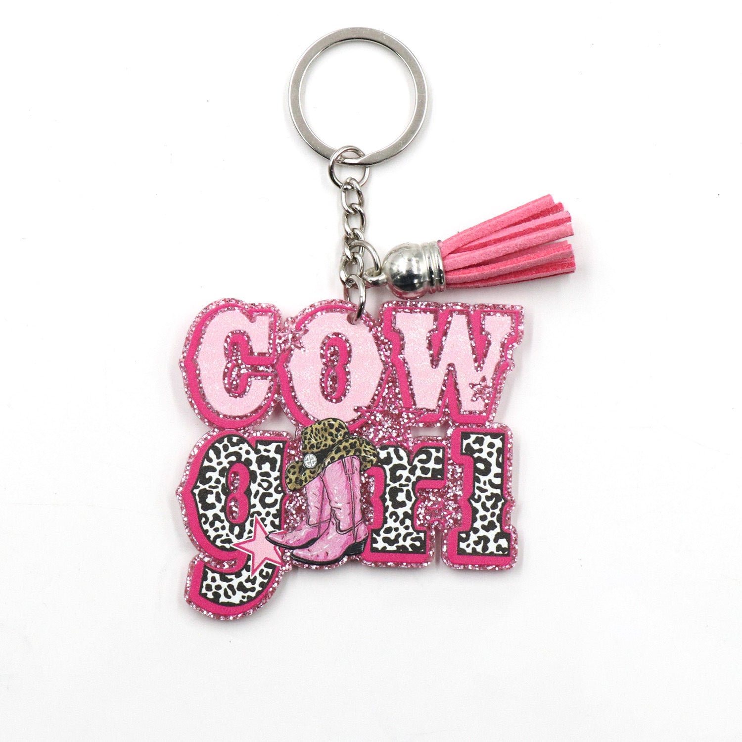 Wholesale Western Style COW GIRL Pink Glitter Acrylic Keychain Creative Keychain Western style ACC-KC-XiaoYan002
