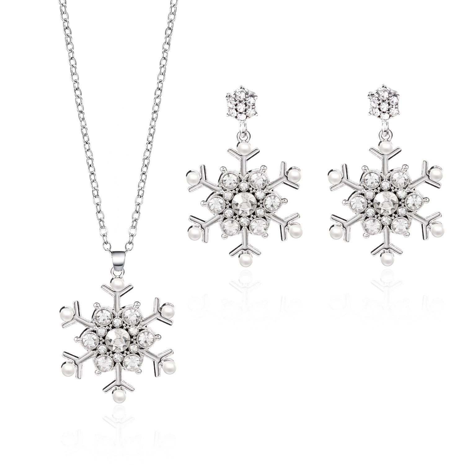 Wholesale Christmas Snowflake Pearl Winter Christmas Snowflake Necklace Earring Set