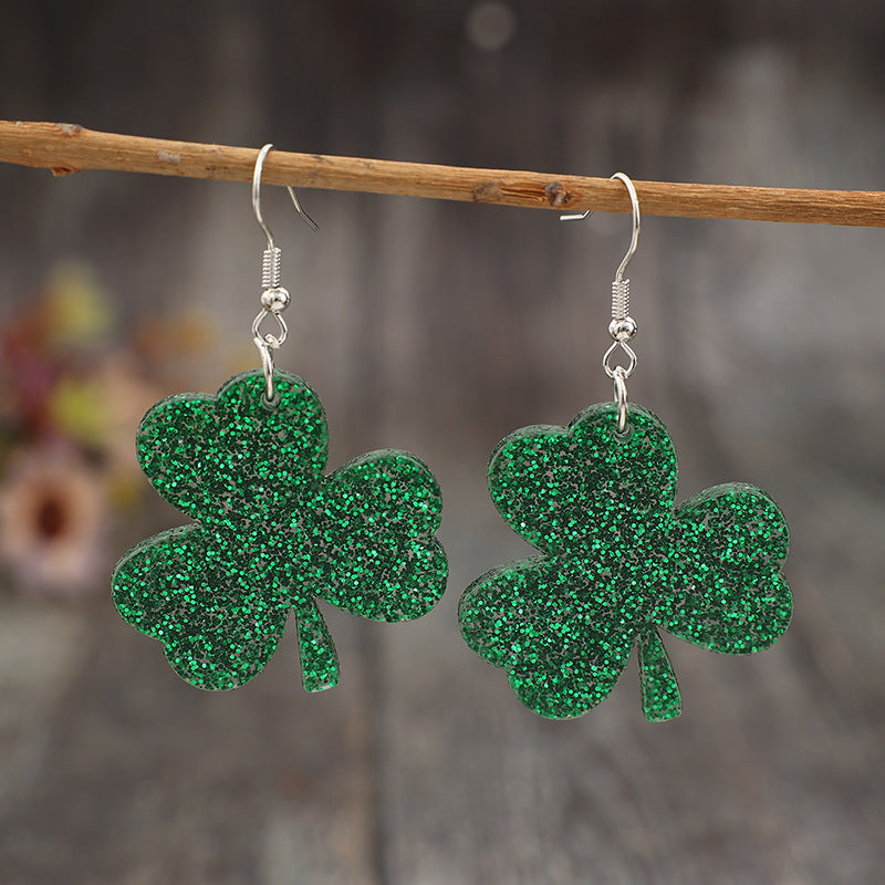 Wholesale Trendy Sequin Clover Acrylic Earrings for St.  Patrick' s Day Jewelry Gift