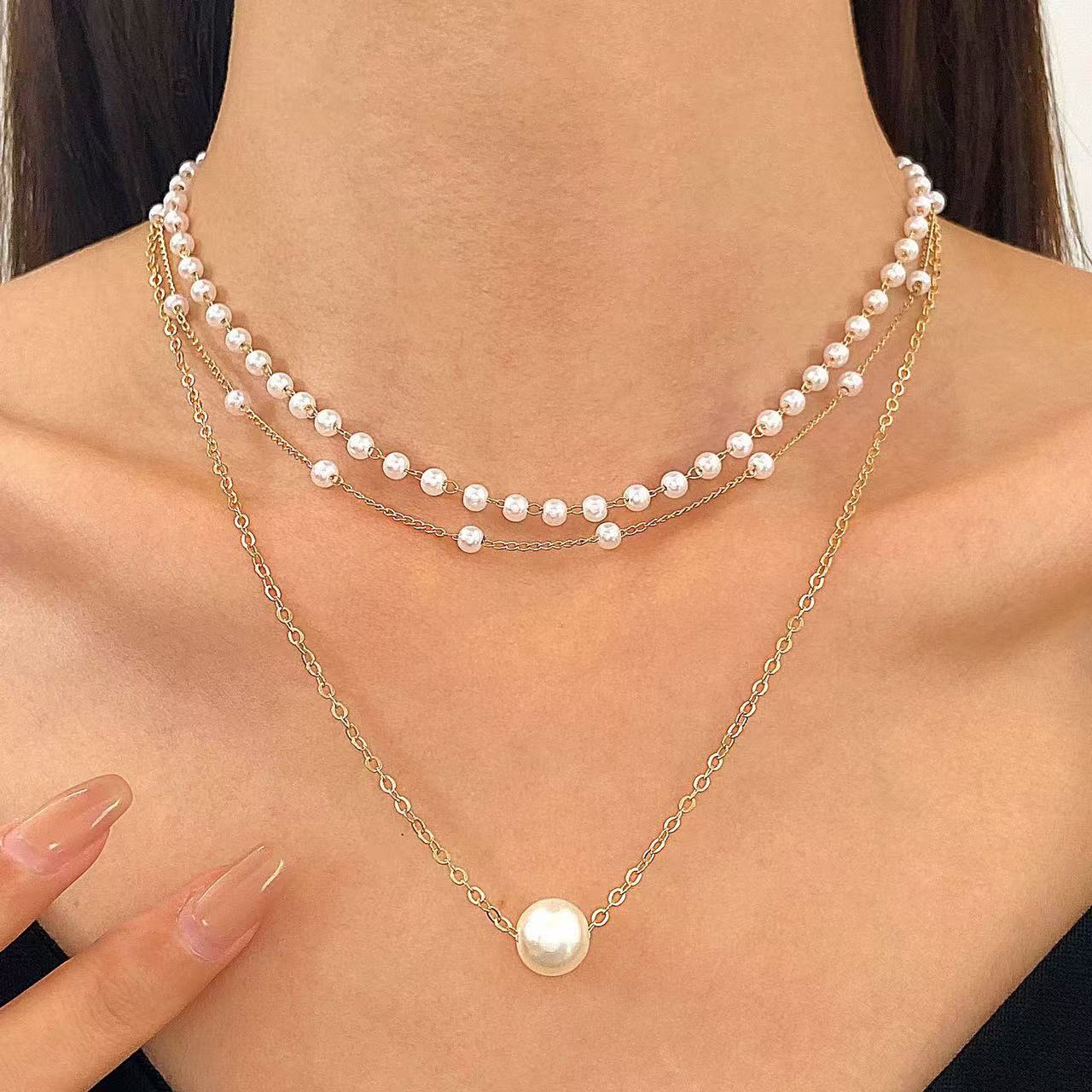 Wholesale  new pearl multi-layer clavicle chain choker necklaces