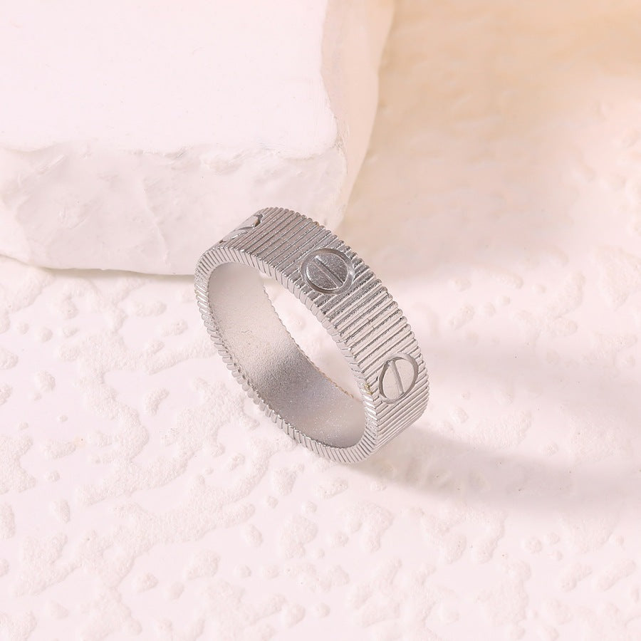 Wholesale Striped screw ring simple gear pattern single-strap stainless steel ring