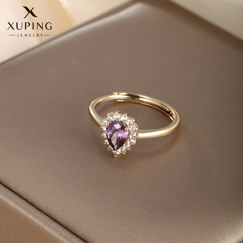 Wholesale Alloy Electroplated Ring with Drop-Shaped Gemstone,  Fashion Jewelry Accessory for Women