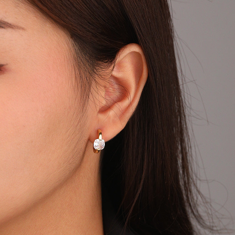 Wholesale 925 sterling silver ear clips light luxury retro square color zircon earrings