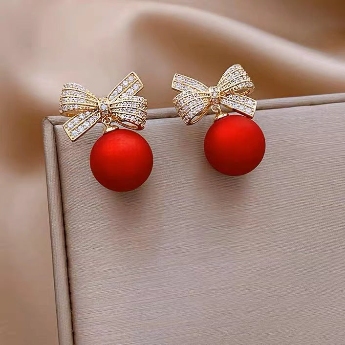 Wholesale Red Bow Pearl Earrings