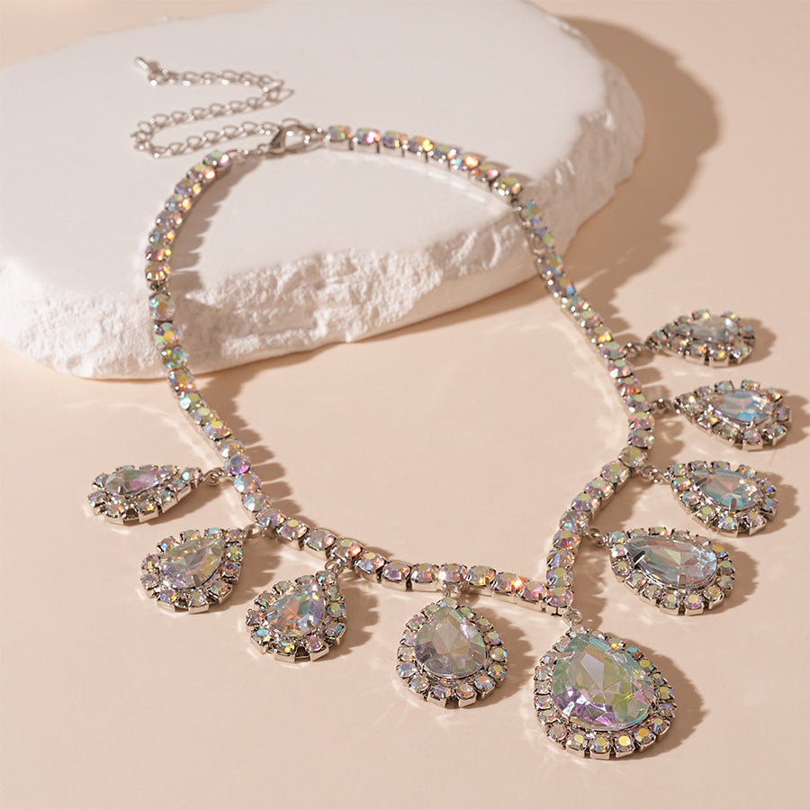 Wholesale  Light Luxury Diamond-encrusted Water Drops Geometric Collarbone Necklace