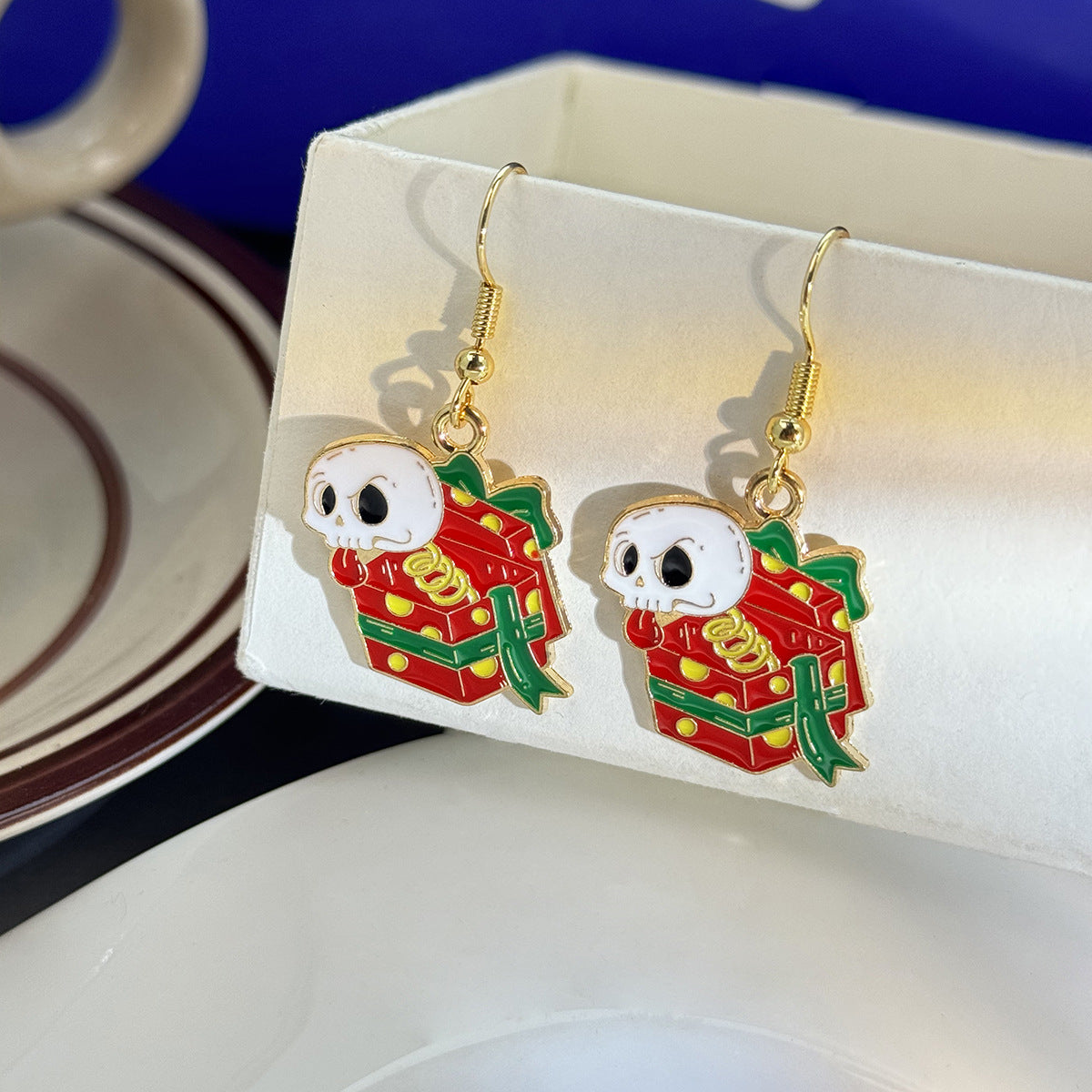 Wholesale Halloween Santa Claus Funny Skull Oil Drop Earrings ACC-ES-MDD029