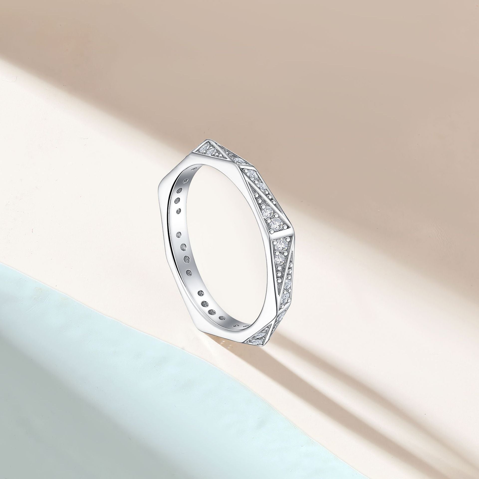 Wholesale  S925 Sterling Silver Row Diamond Ring  Light Luxury Full Diamond Silver Row Ring