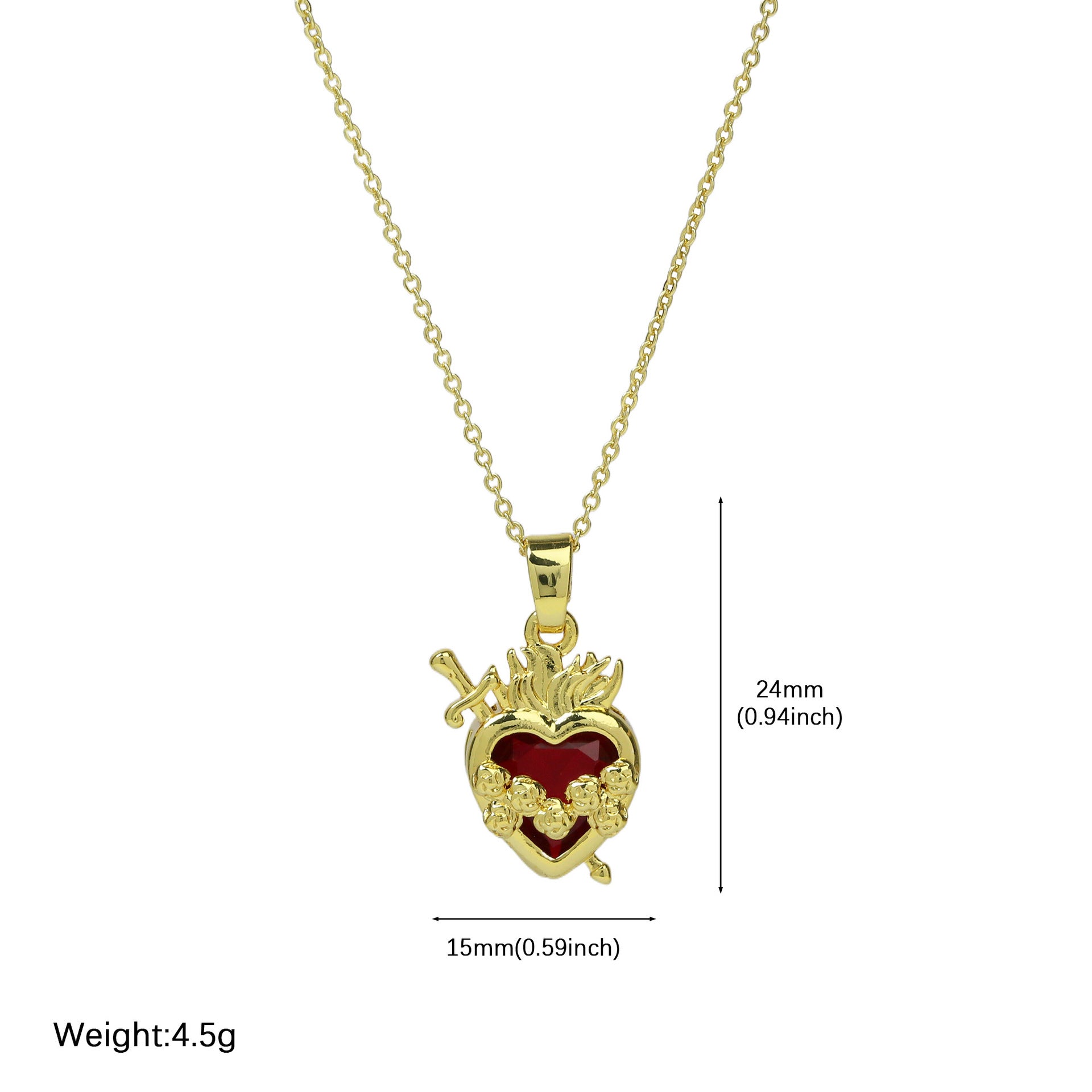 Wholesale  fashion brass red heart heart-shaped sacred heart lady pendant clavicle chain