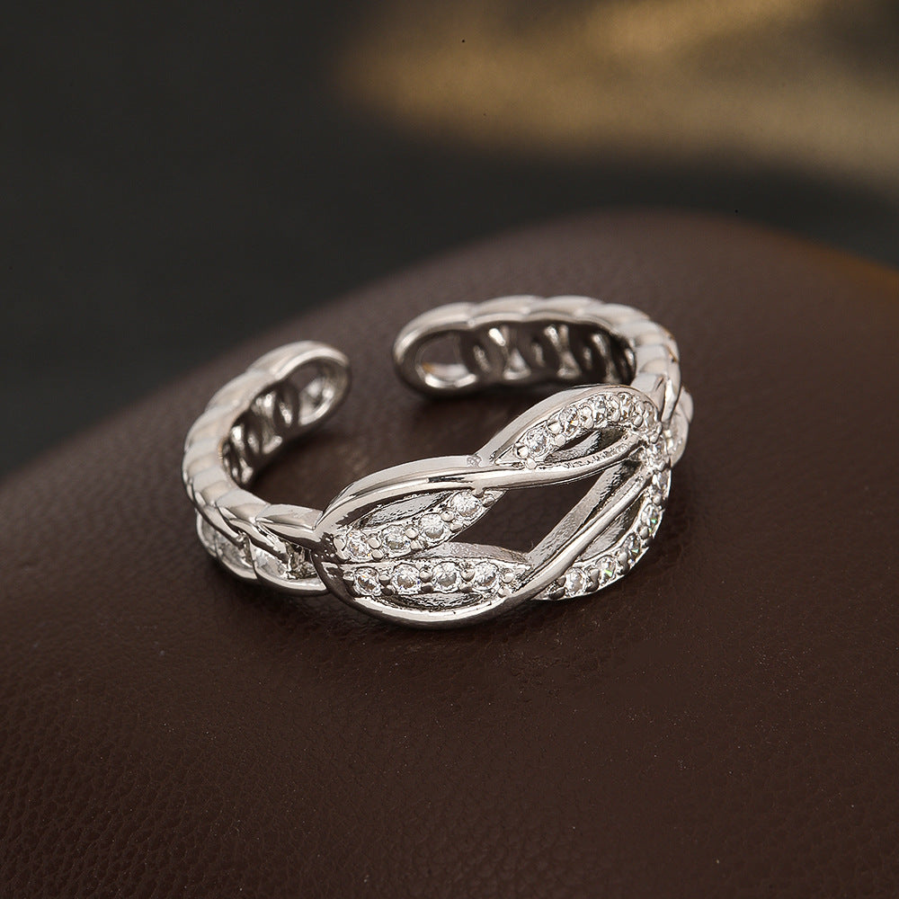 Wholesale Gold Plated Brass Zircon Adjustable Cross Horseshoe Ring Women S Chic Fashion Jewelry Accessory Boutique Resale Gift