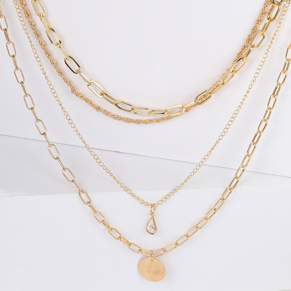 Wholesale Alloy Multilayer Drop Pendant Necklace Trendy Women' s Jewelry Accessory