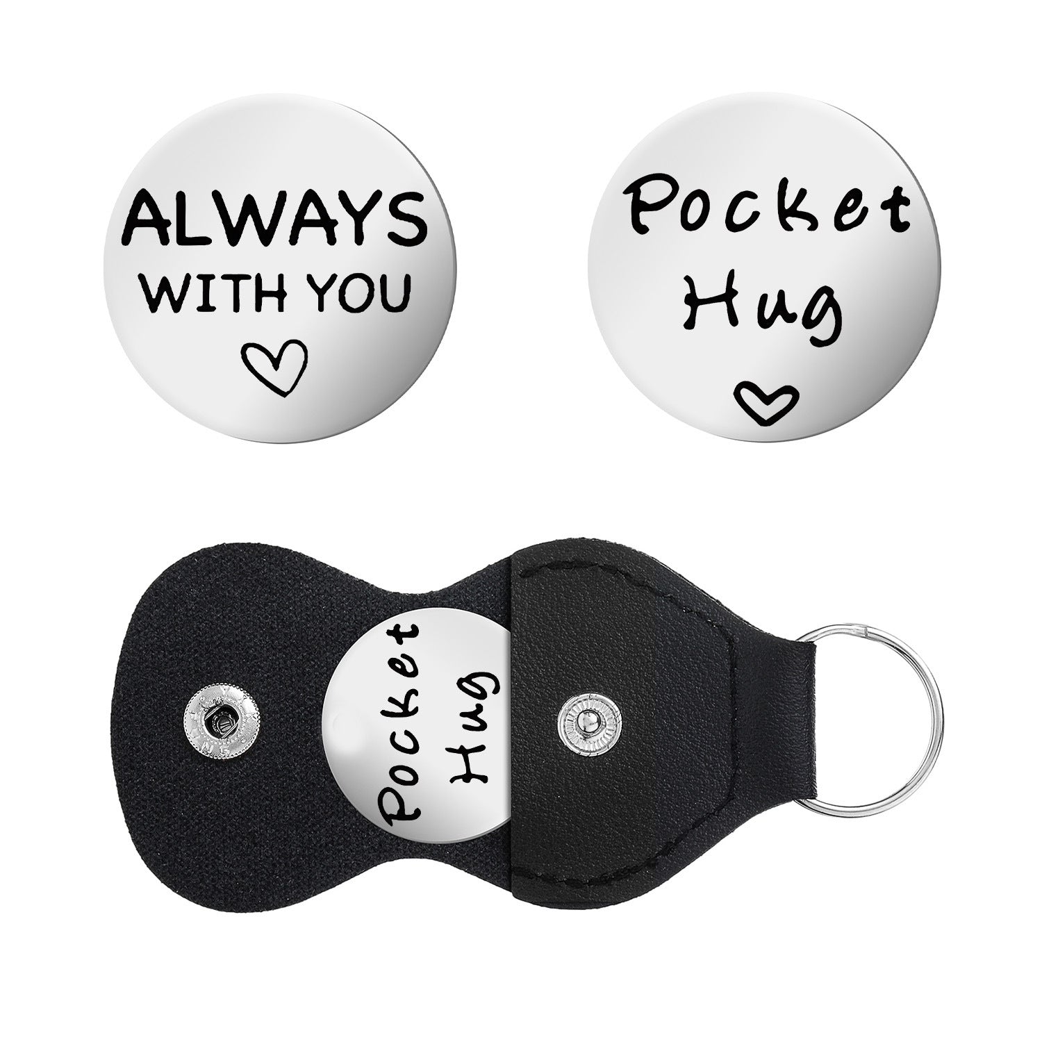 Wholesale Stainless steel double-sided engraved round brand leather keychain