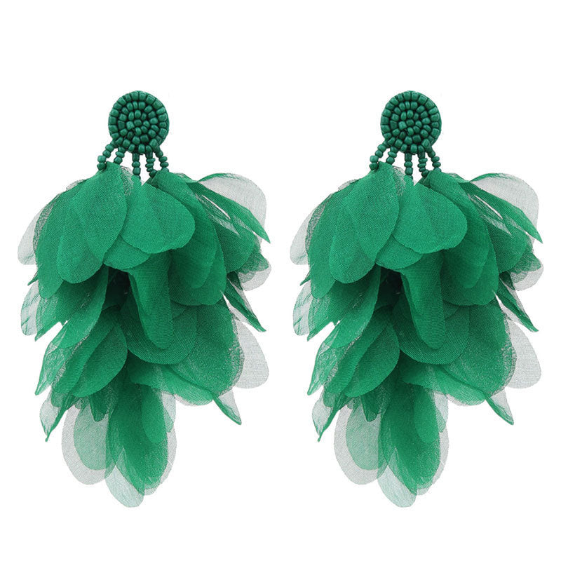 Wholesale  handmade fabric flower tassel earrings