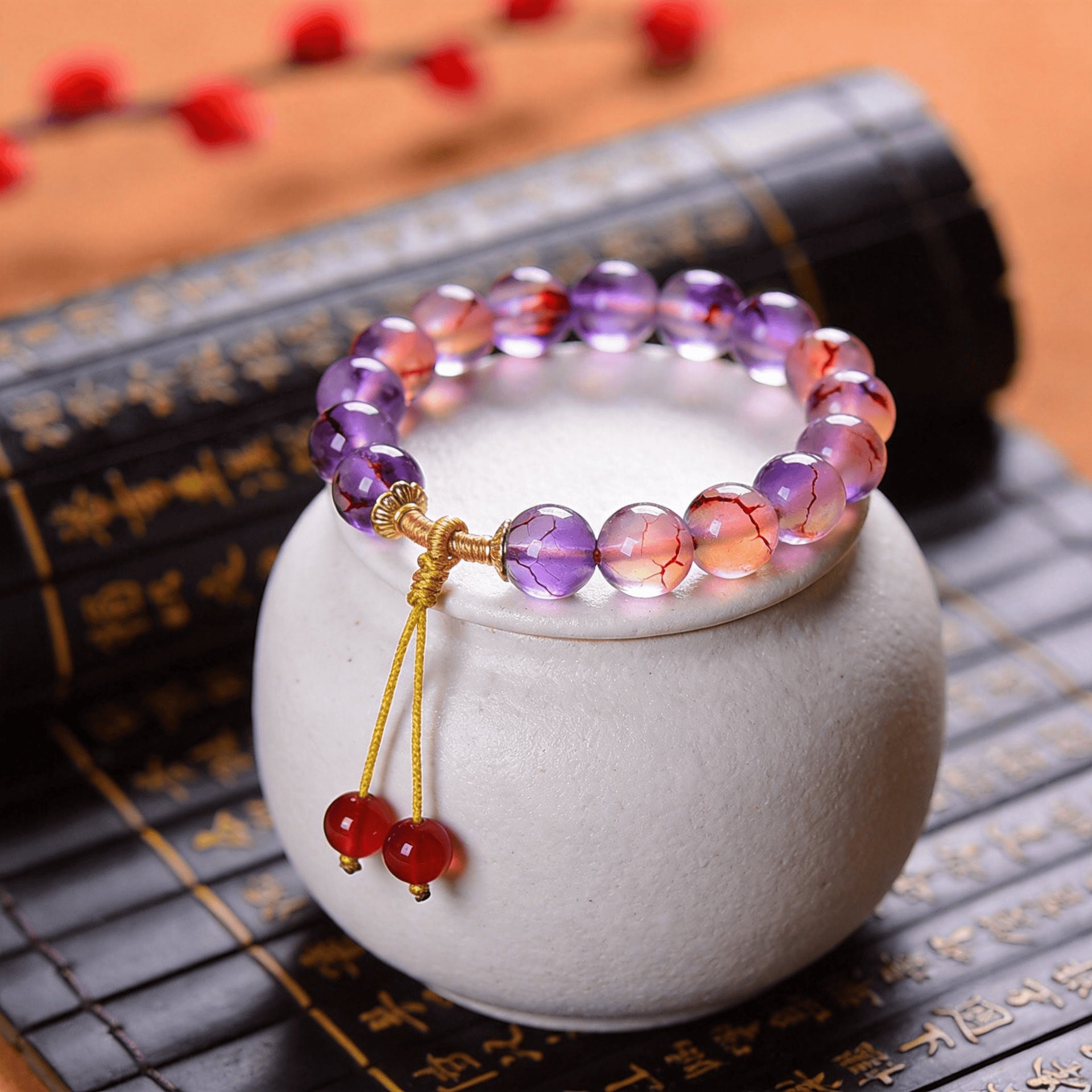 Wholesale Glazed Glass Bead Bracelet Purple White Crystal Style Trendy Jewelry Accessory Everyday Wear Gift For Women Boutique Resale