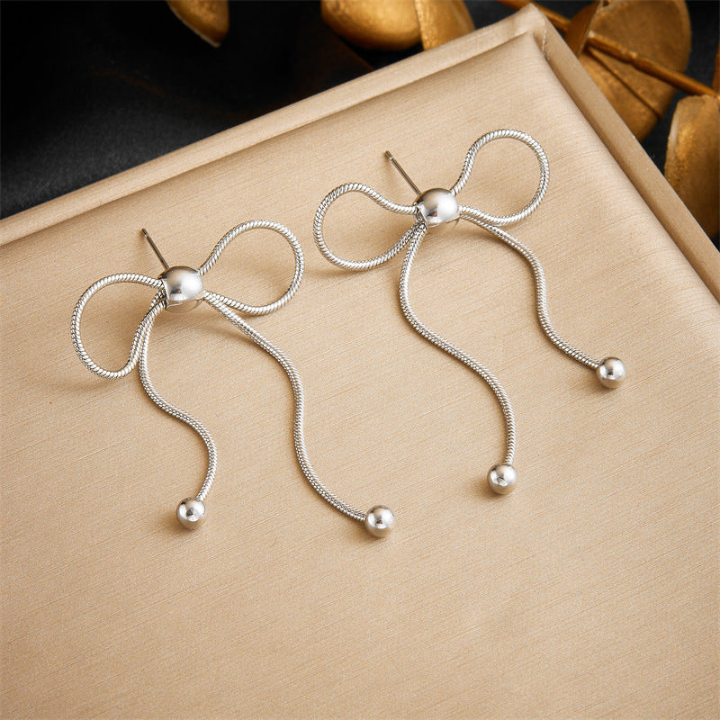 Wholesale Gold Plated Earrings Stainless Steel Earrings Beaded Bow Chain Earrings ACC-ES-QianYue001