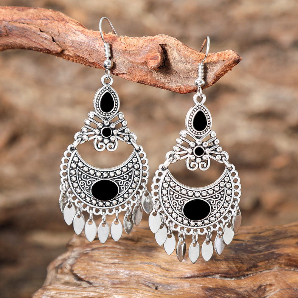 Wholesale Zinc Alloy Retro Ethnic Tassel Earrings with Geometric Pattern,  Fashion Accessory Gift