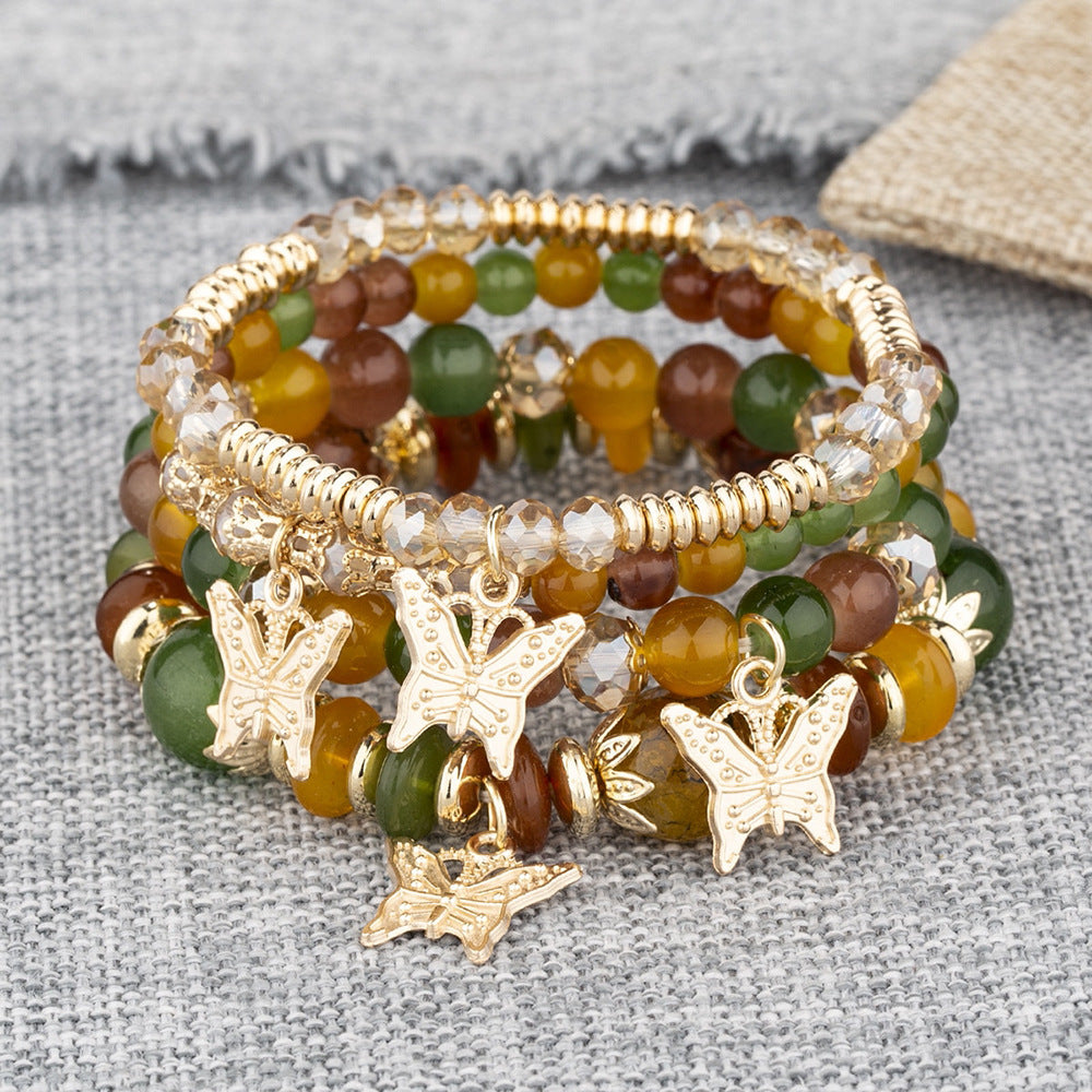 Wholesale Bohemian Multi-layer Crystal Beads Butterfly Pendant Colorful Bracelet ACC-BT-Lijie009