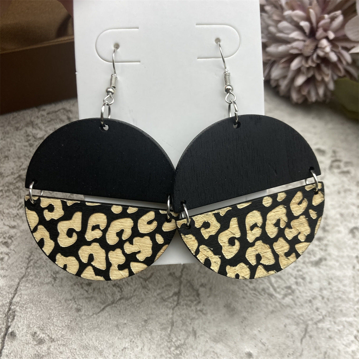 Wholesale Antique Style Retro Round Spliced Wood Earrings ACC-ES-FX046