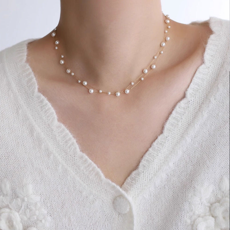 Wholesale Titanium Steel Light Luxury Pearl Choker Necklace