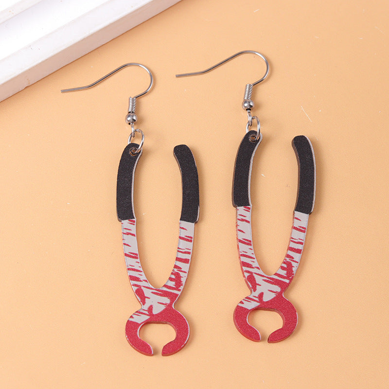 Wholesale  Personality Blooded Pliers Knife Acrylic Earrings