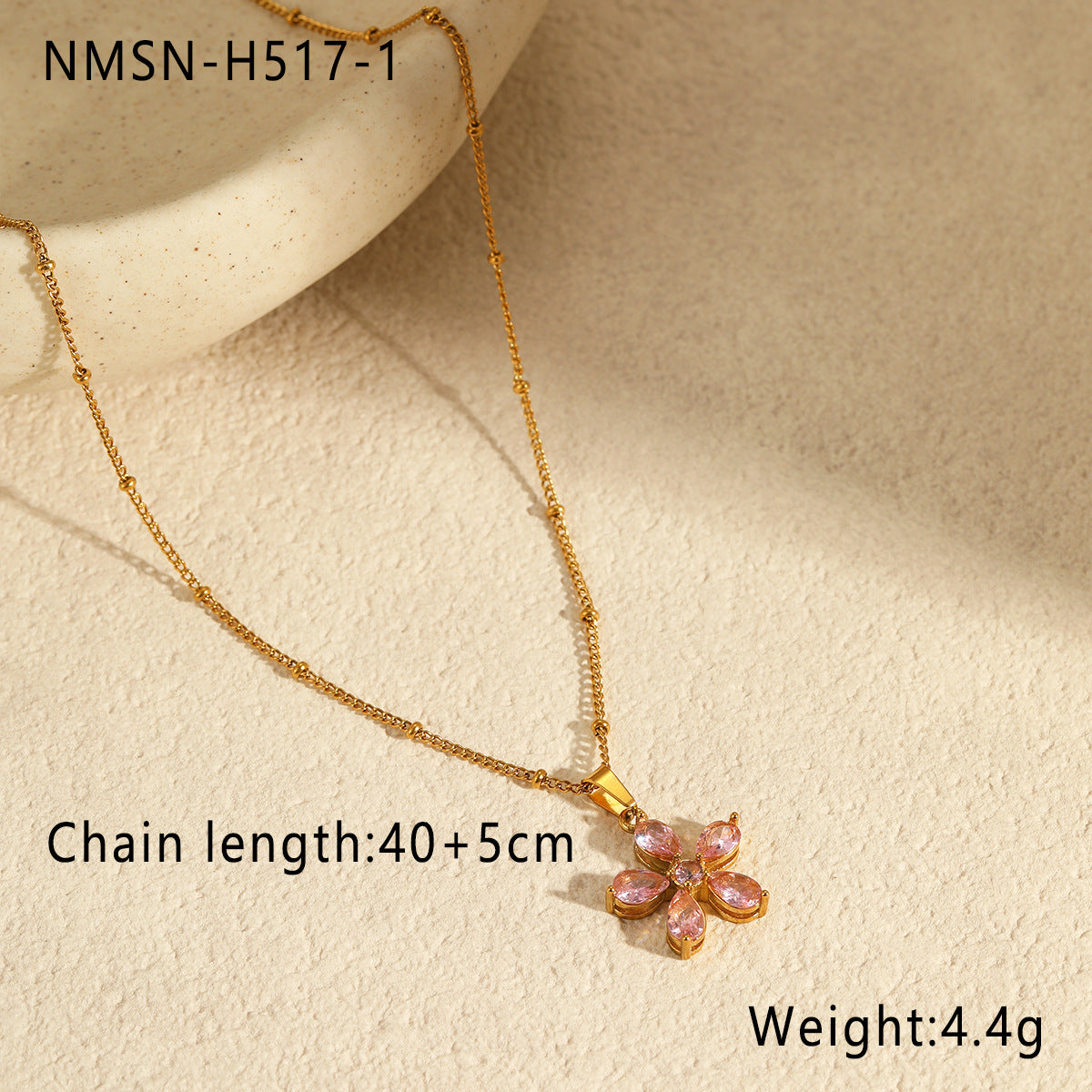 Wholesale  Colorfulful Zircon Petal Pendant Stainless Steel Necklace
