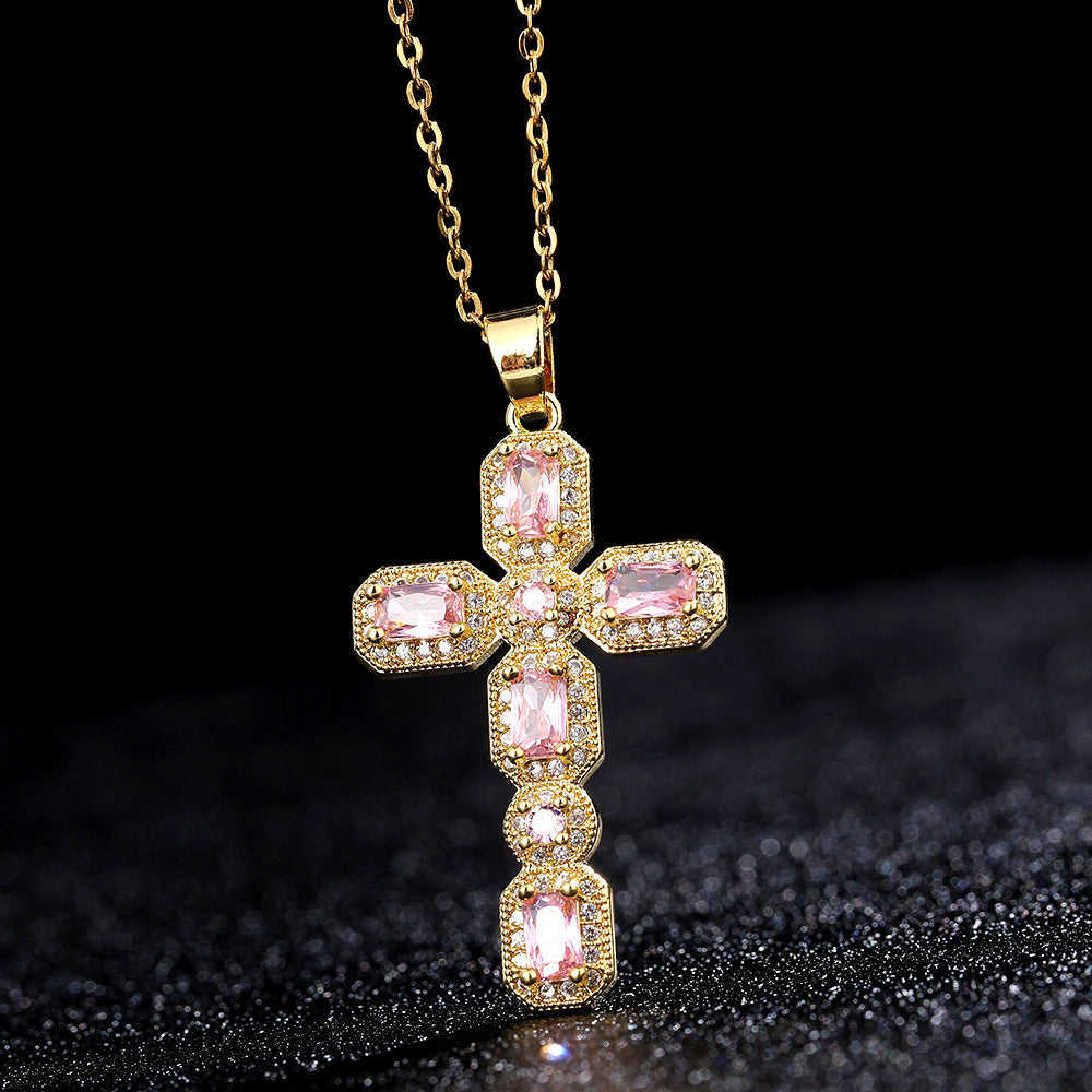 Wholesale Retro Punk Gold Plated Rhinestone Cross Necklace For Women Fashion Accessory Gift