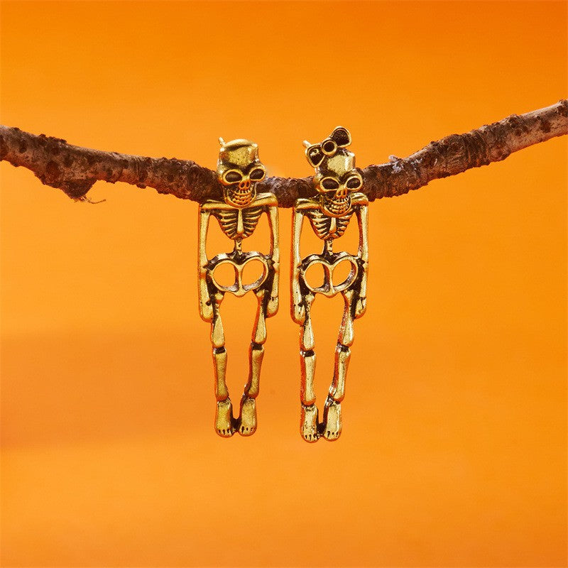 Wholesale Alloy Skull Rhinestone Chain Earrings Trendy Fashion Accessory for Party