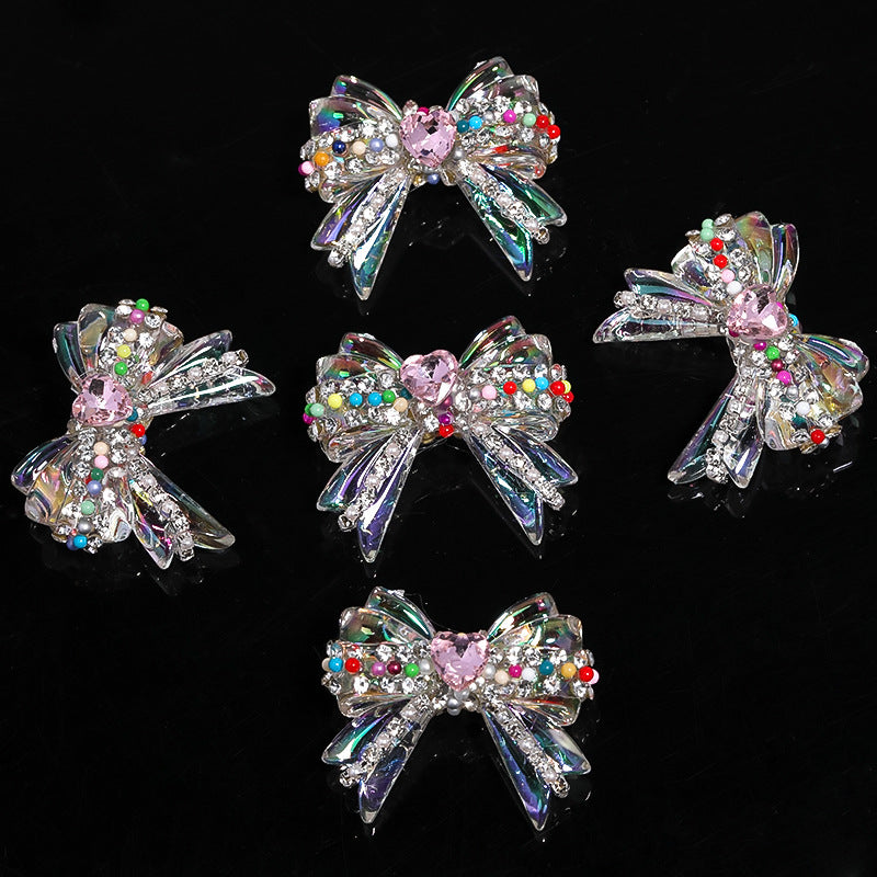 Wholesale 5pcs Water Diamond UV Plated Colored Bow Acrylic Beads ACC-BDS-BLG011