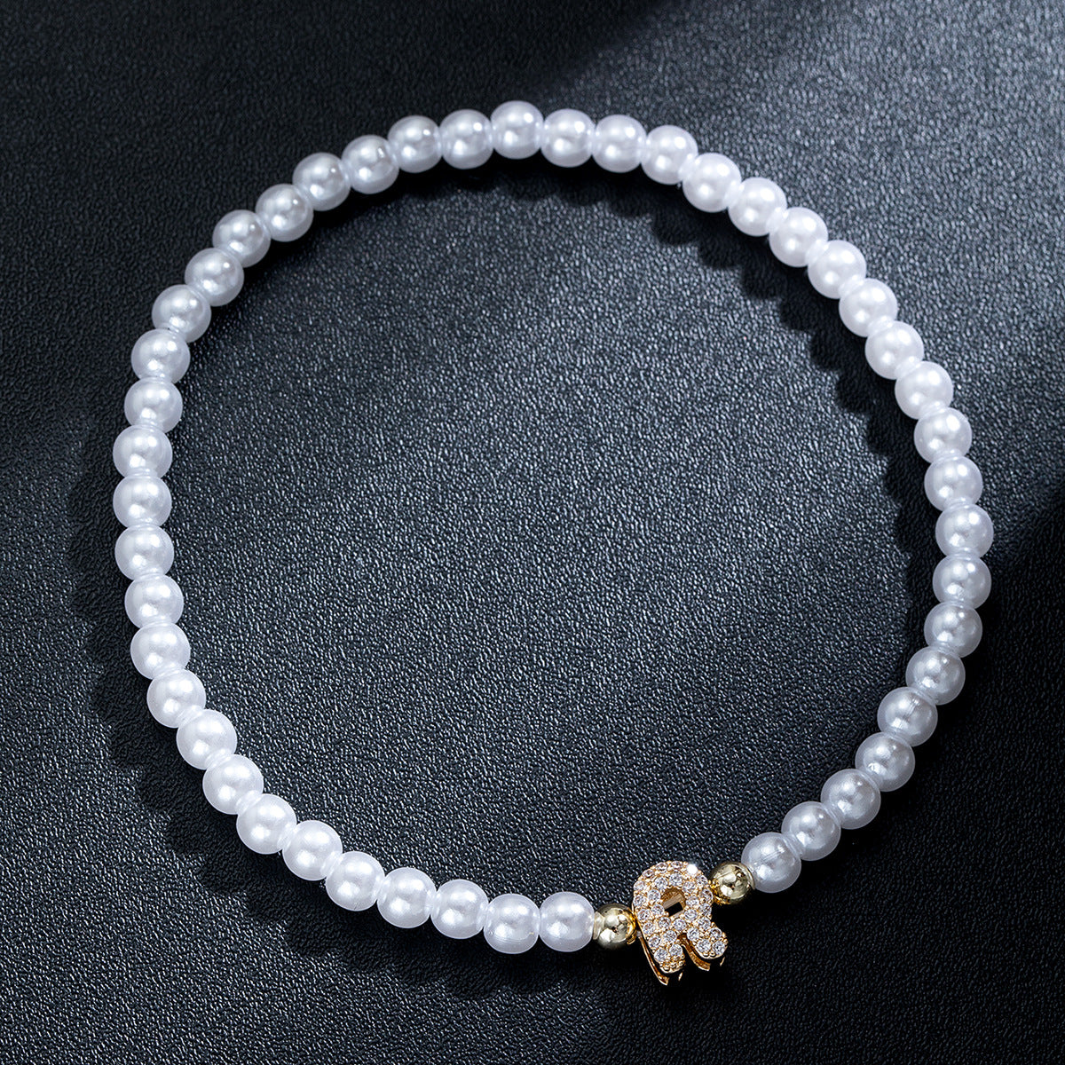Wholesale Brass inlaid zirconium letter pearl beaded elastic anklet