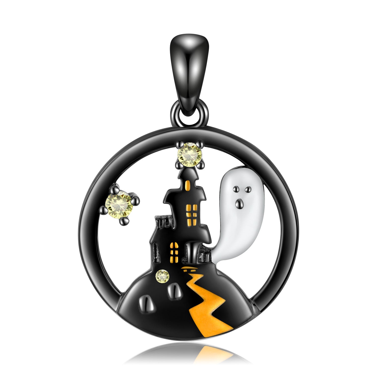 Wholesale S925 Sterling Silver Plated Black Gold Necklace Halloween Ghost Castle Necklaces ACC-NE-MC015